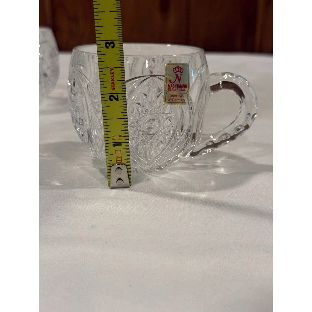 Vintage Barware Mid Century Crystal Pinwheel Etched Beer Mug Set W/ Original Box